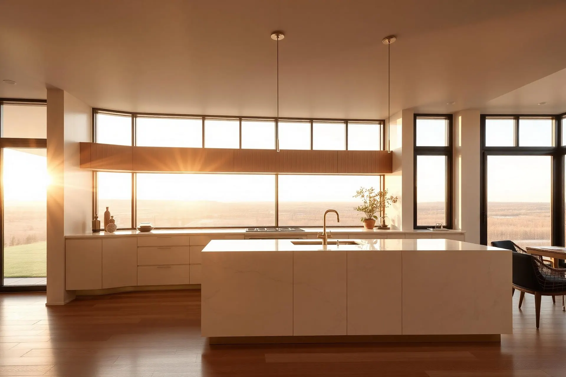 Luxury modern kitchen at golden hour